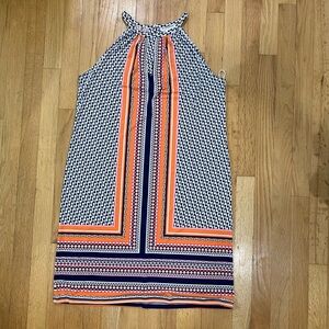 London Times Geometric Dress in Orange and Blue
